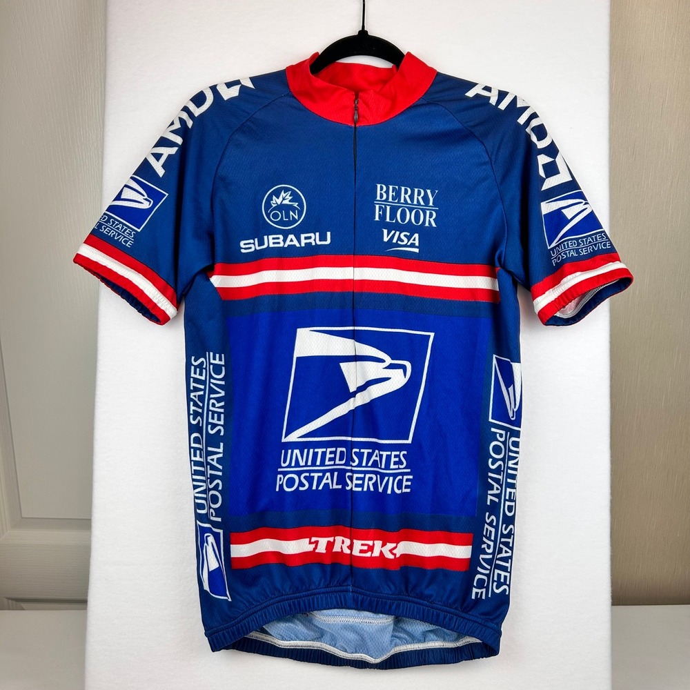 Record‎ Sport USPS United States Postal Service Cycling Jersey Mens Blue Red M